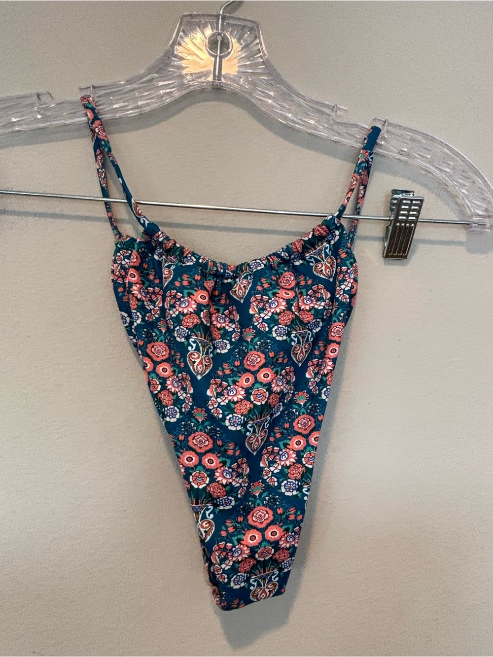 Floral String Bikini Bottom  in Teal and Coral